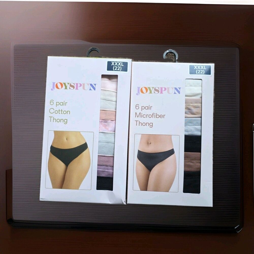Joyspun Women’s‎ Thong Panties 12 Pack XXXL 22 Cotton & Microfiber Underwear NWT